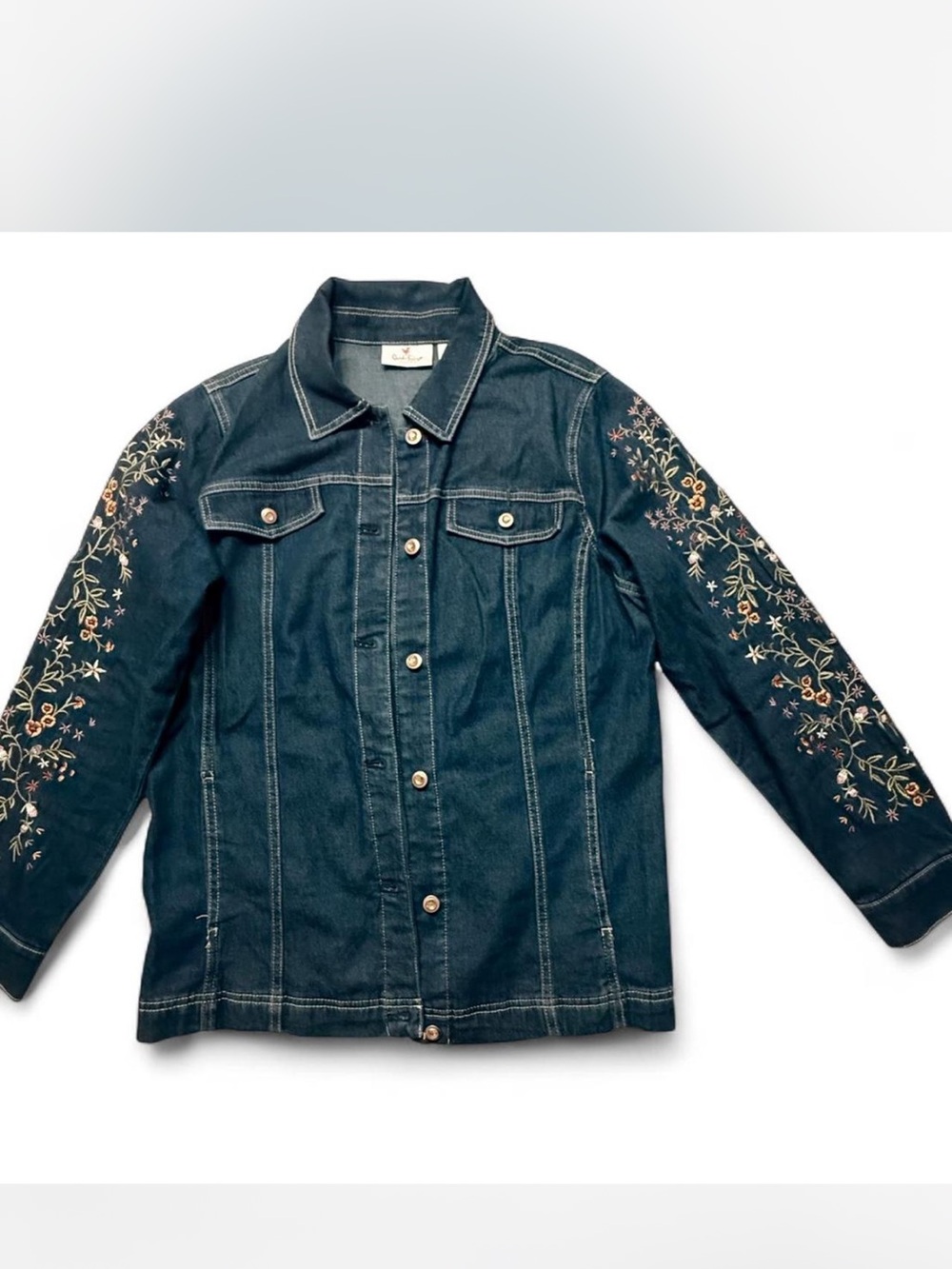 Embroidered Floral Dark Denim Jacket Quacker Factory by Jeanne Brice